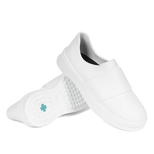 Gales Frontline Nurse Shoes for Women and Men, Lightweight Comfortable Slip Resistant Work Sneakers, Waterproof, Easy to Clean Footwear for Healthcare and Food Service White